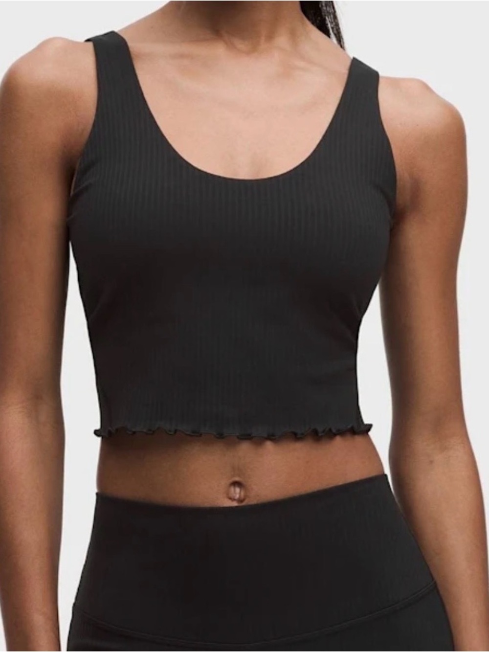 lululemon athletica Black Ribbed Scoop Neck Cropped Tank